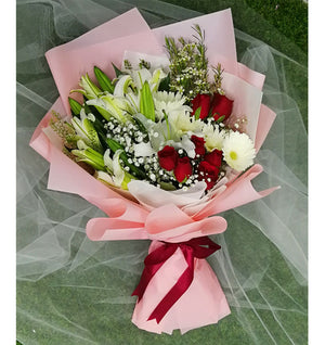 White Lily With Red Roses