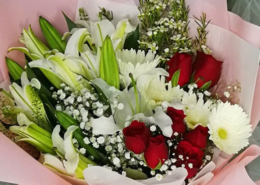 White Lily With Red Roses