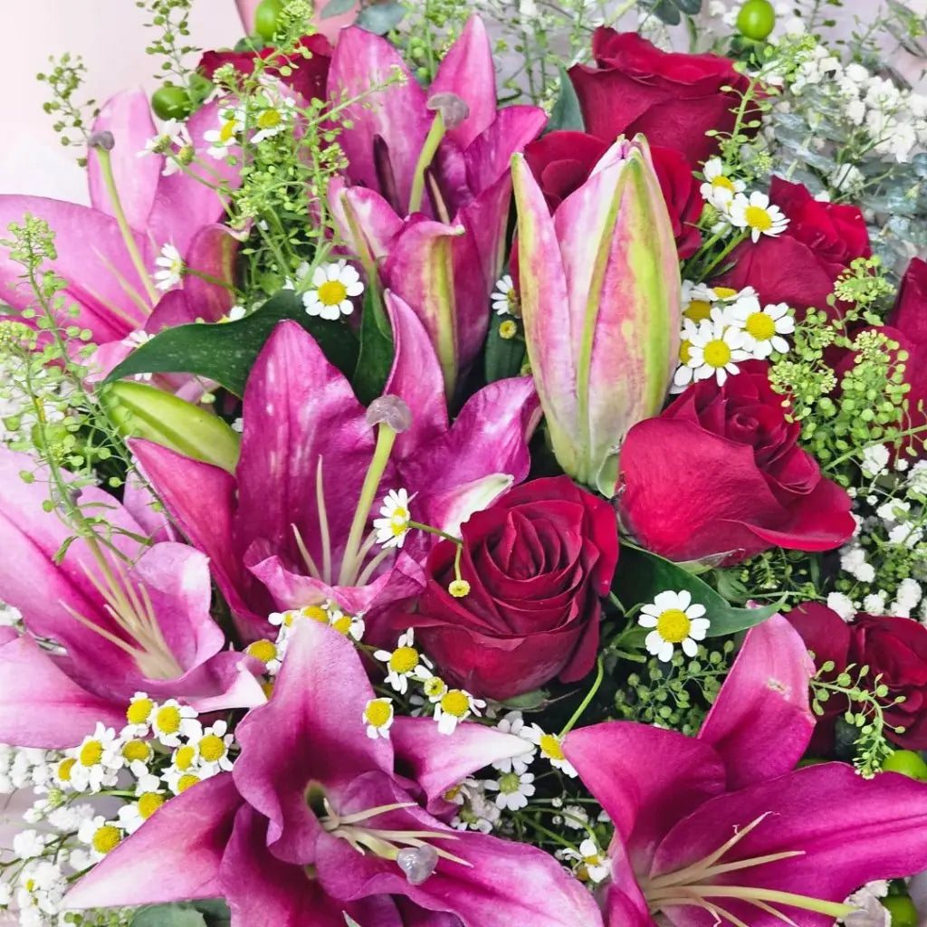 Pink Lily With Red Rose Bouquet