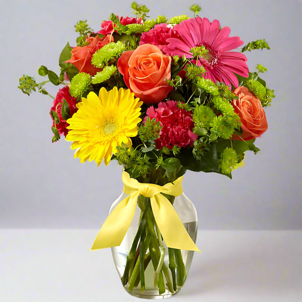 Misty Vase - Gerbera and Roses with Fillers