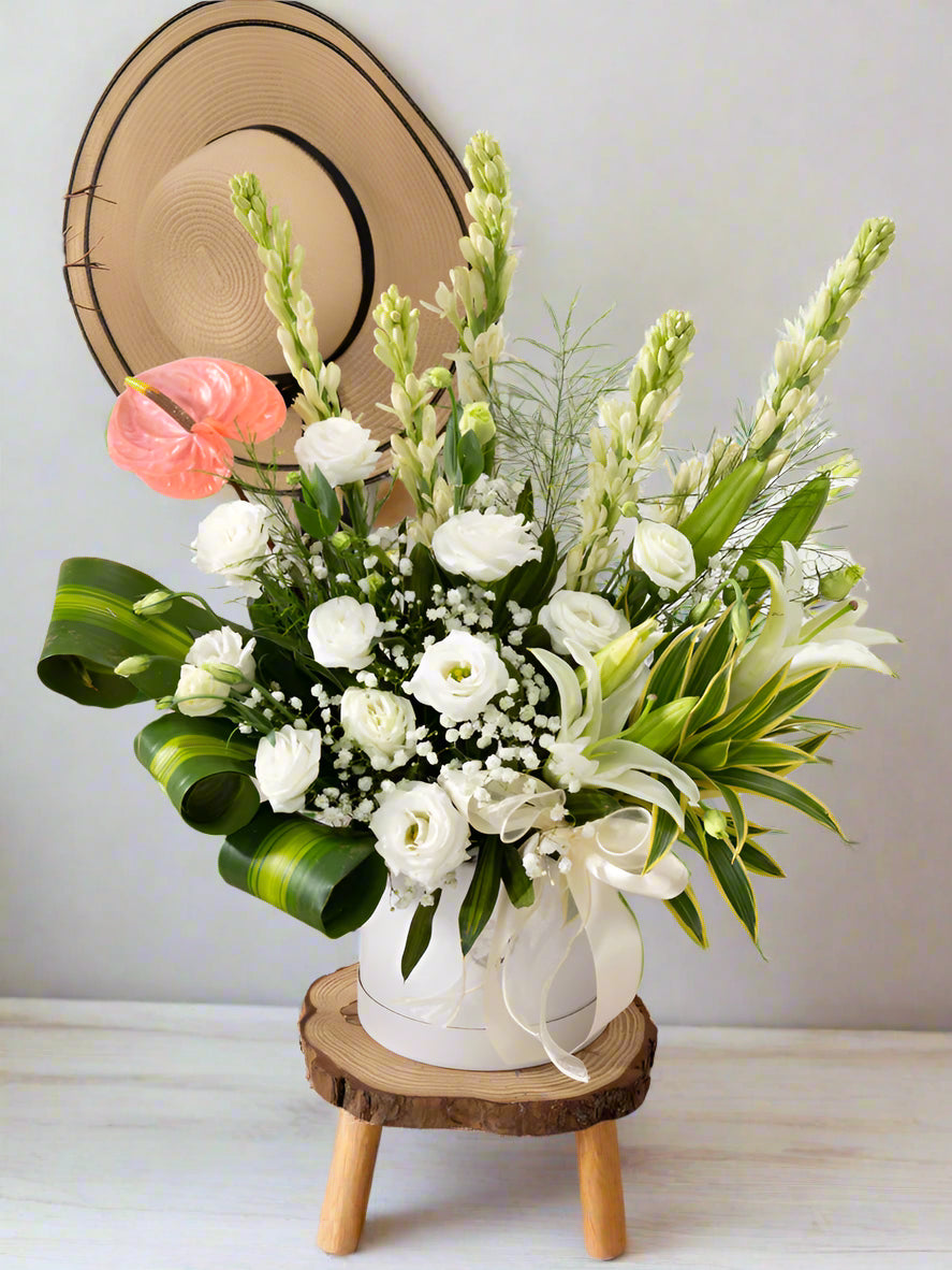 Box Arrangement with Tube Roses