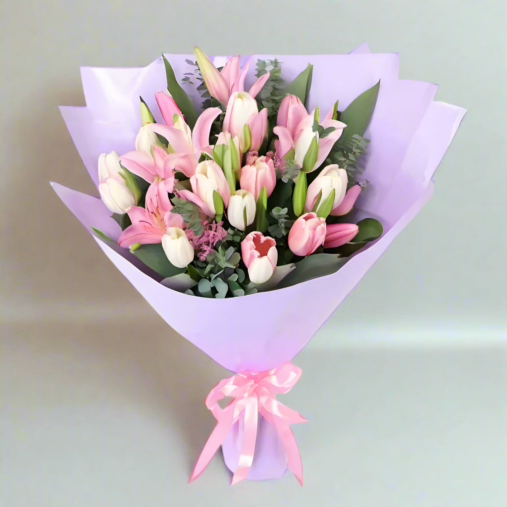 Pink Tulips With Pink Lilies