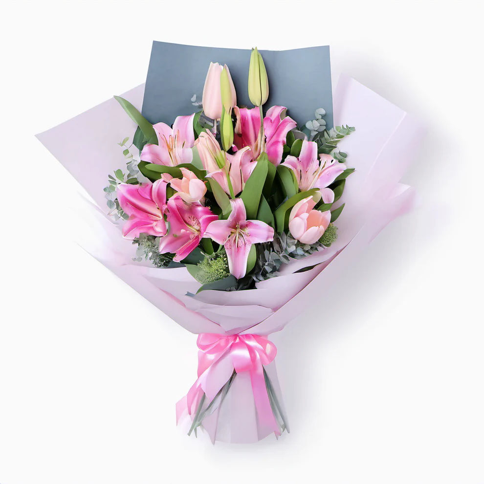 Pink Lily and Tulip Bouquet