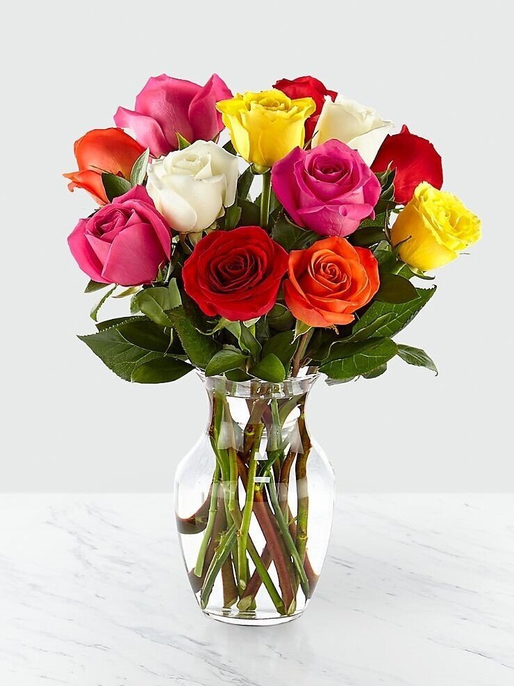 Colorful Roses In Vase
