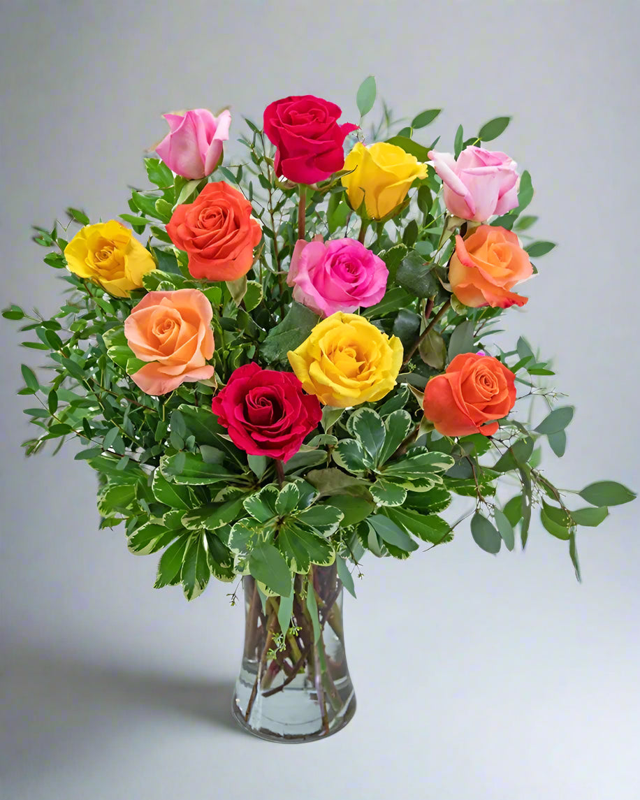 Mix Roses In Vase