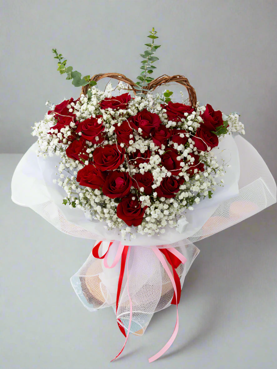 24 Heart Shape Red Rose Bouquet