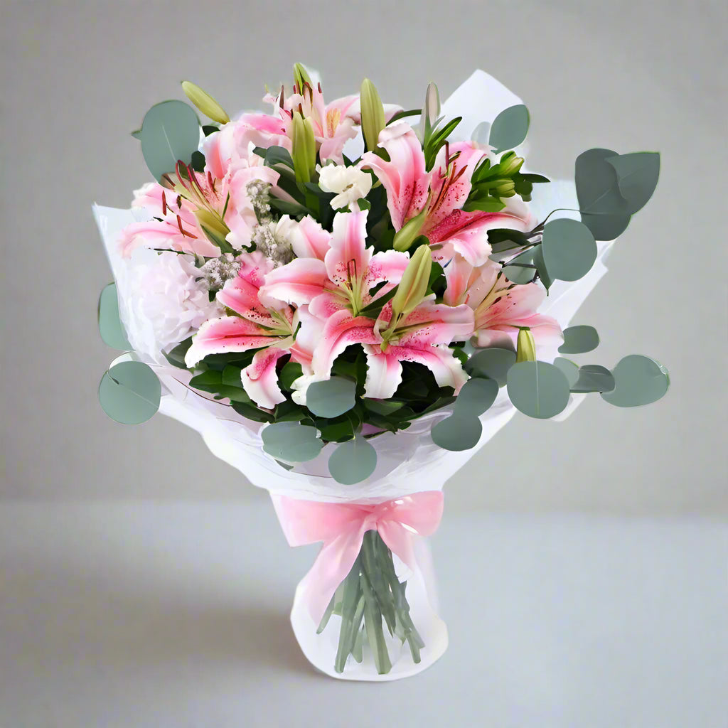 Pink Lily With Eucalyptus