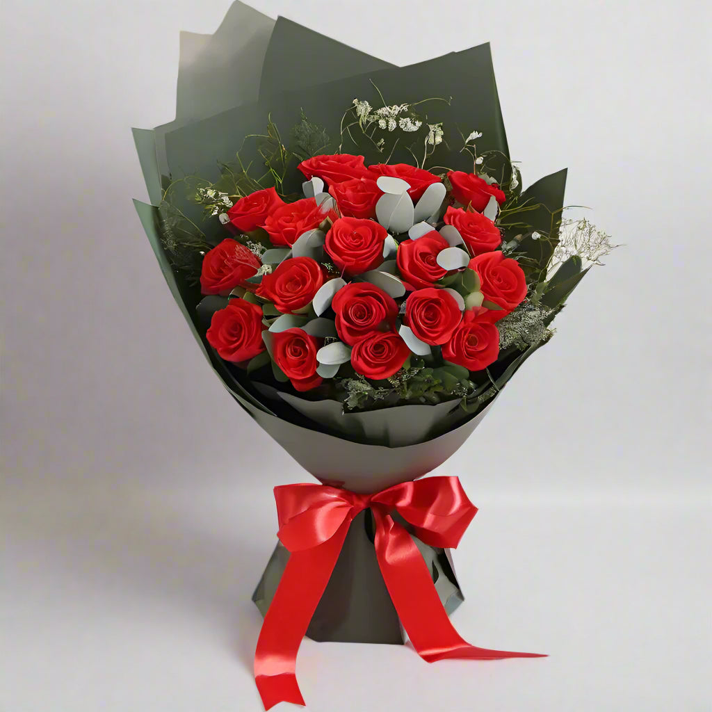 Classic Red Rose Bouquet With Eucalyptus