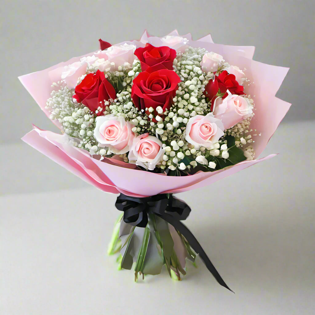 12 Red and Pink Rose Bouquet