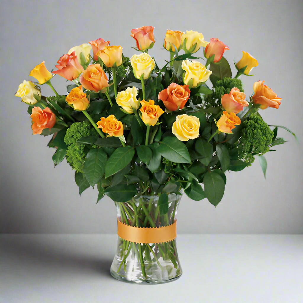 Yellow And Orange Roses In Vase