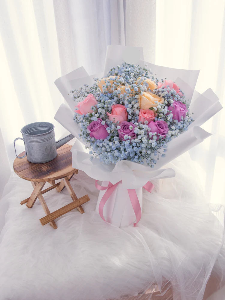 Mix Roses With Blue Baby's Breath