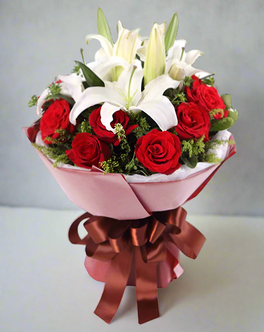lily with red rose Bouquet