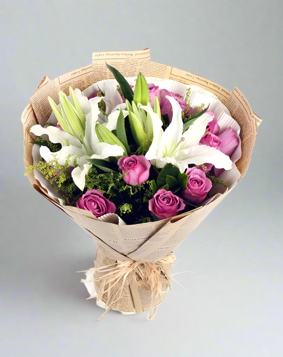 lily with pink roses