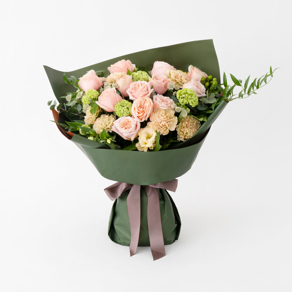 Pink Spray Roses With Green Carnations