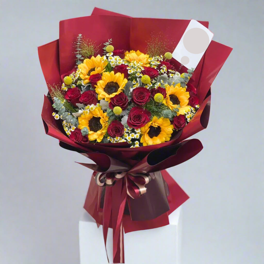 Sun Flowers And Red Roses